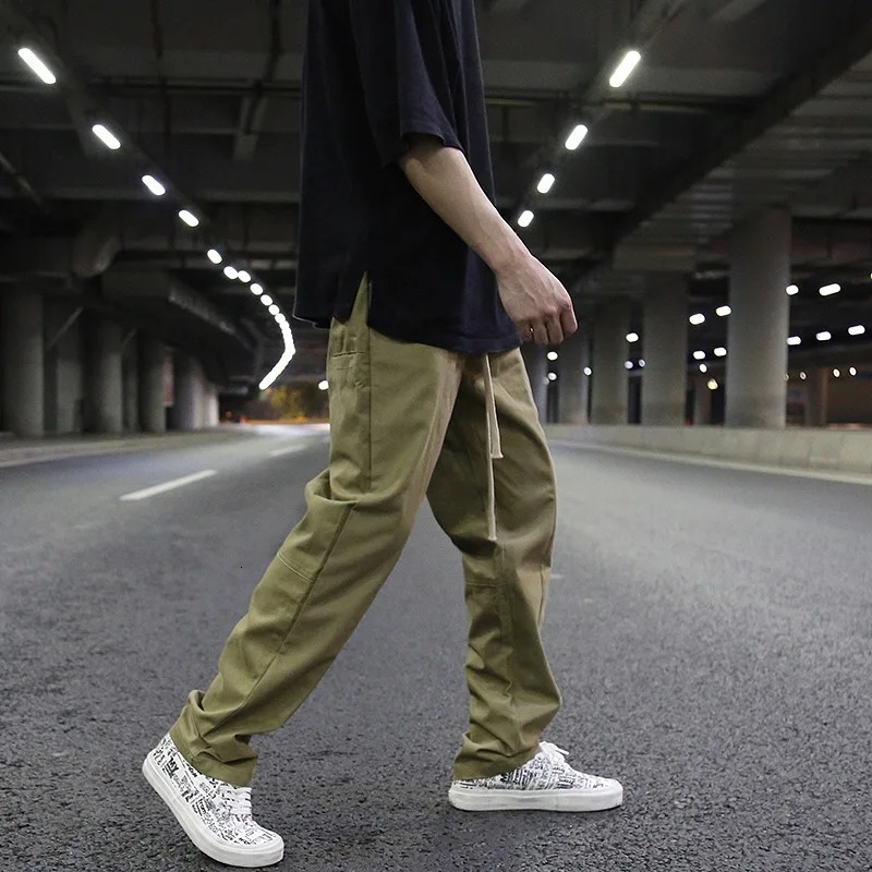 Black Khaki Retro Pants Baggy High Street Mens Joggers Vintage Straight Trousers Loose Casual Back Pockets Sweatpants for Men 240806