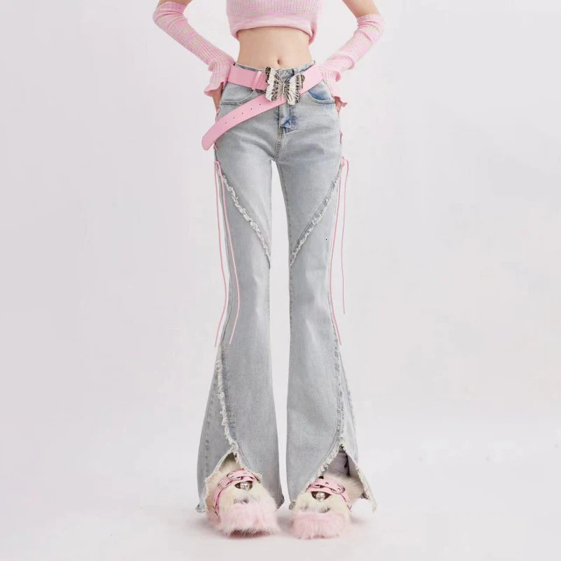 HOUZHOU Y2K Flare Jeans Pants Women Bootcut elegant Bell Bottoms Denim Trousers Female Low Waist Streetwear Harajuku Party Club 240807