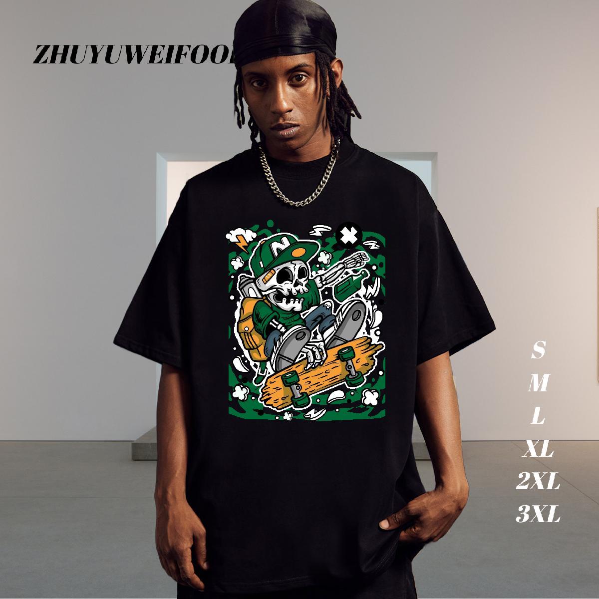 Designer Fashion T-Shirts for Men skull Clothings 100% Cotton 230g Street Wear Loose Fit Plus Size Custom O Neck Short Sleeves Couples T Shirts