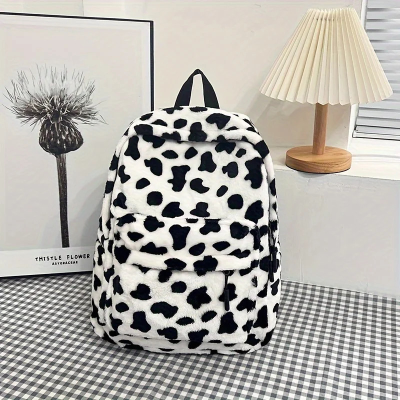 Cow Plush Korean style backpack womens retro Japanese original niche high school bag female college student class 240807