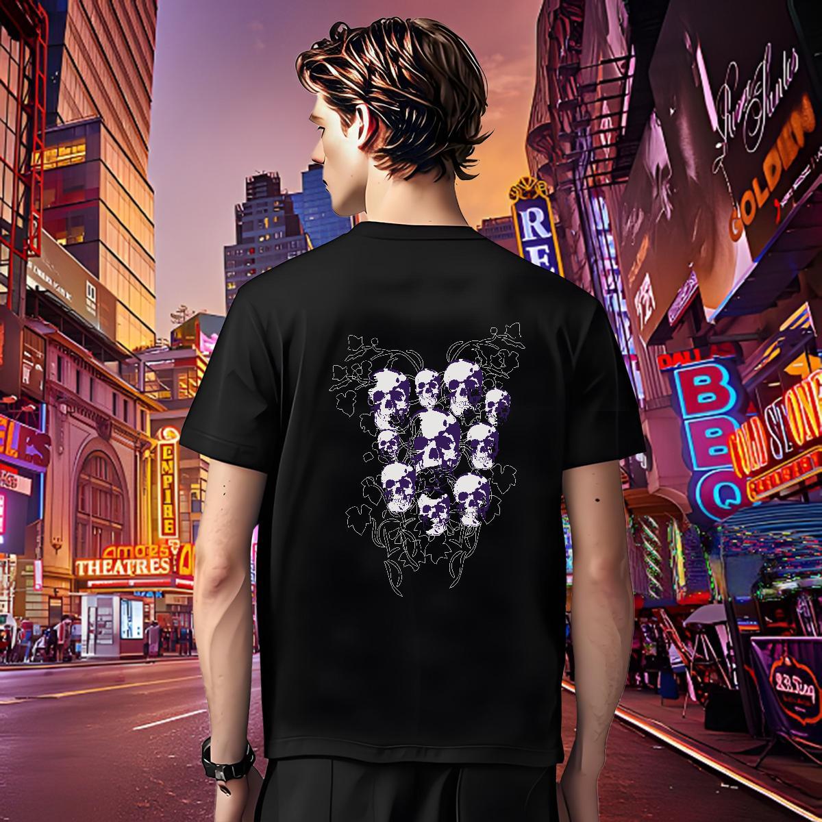 Fashion Casual T-Shirts for Men skull Tees 230g 100% Cotton Summer Casual Loose Fit White Plus Size Round Neck Short Sleeve Men Clothes T-Shirt