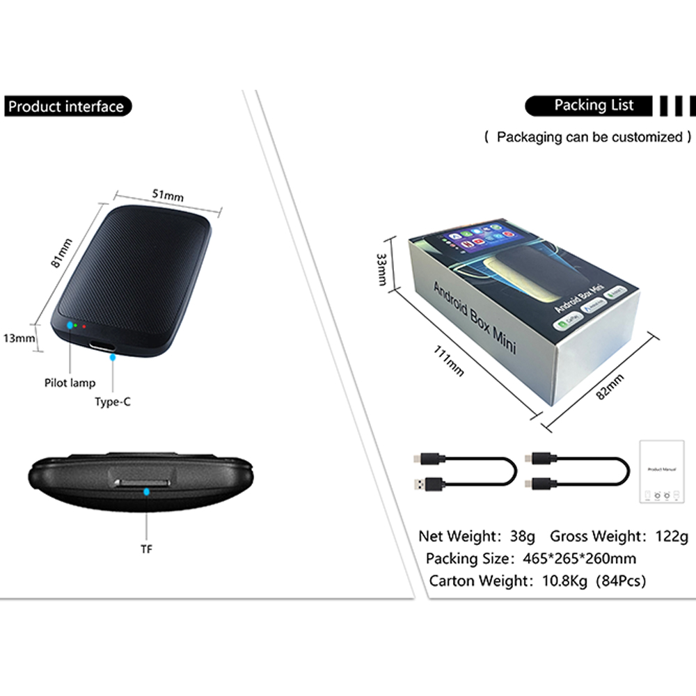 GT5 carplay ai box CLOSED android 11 Qualcomm 2290 Chipset car carplay video box 2GB + 16GB wireless carplay adapter youtbe netflix google play store