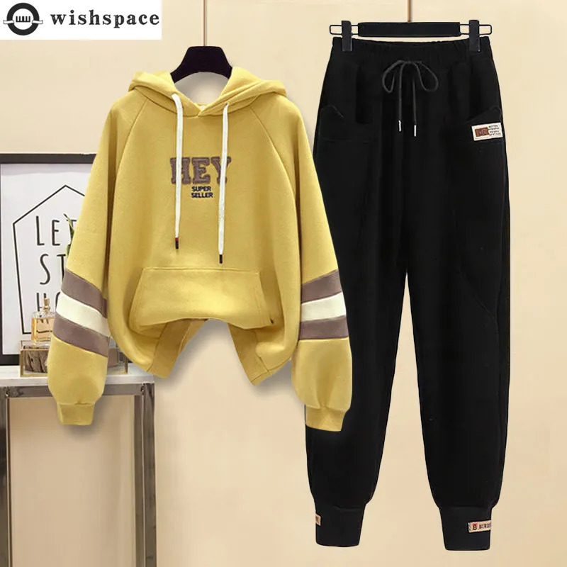 Summer Contrast Stitched Letter Printed Hoodieloose Casual Work Clothes Trousers Two-piece Set Womens Sports Running Suit 240807