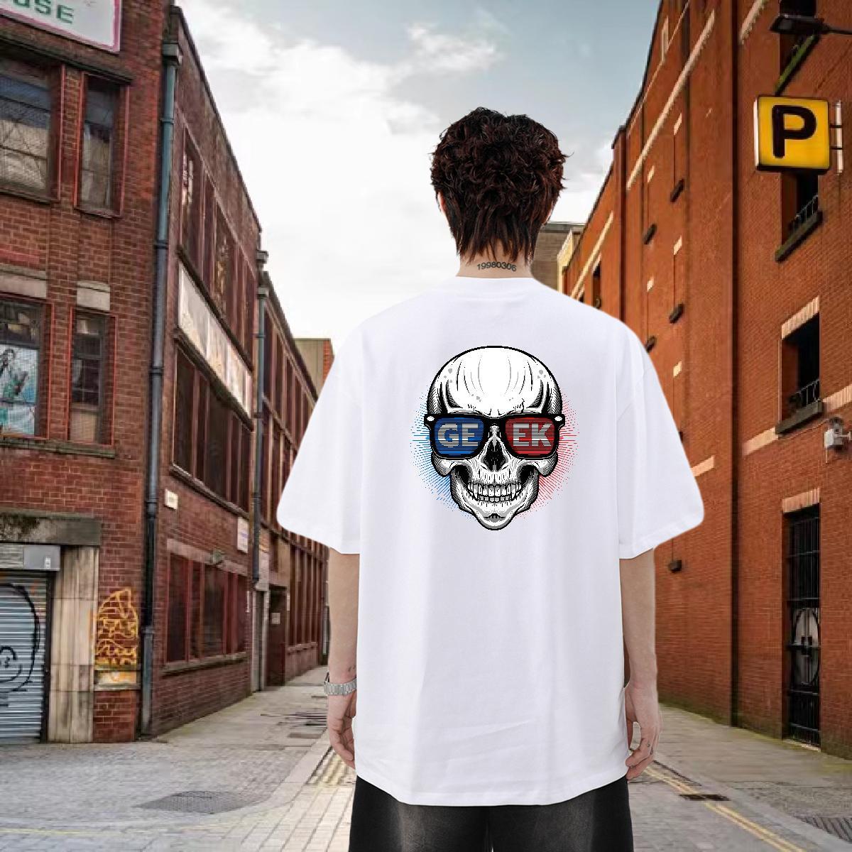 Free Shipping Man T Shirts skull Clothings 230g Pure Cotton Outdoor Cool Design Black Oversized Breathable Short Sleeve Men Tees