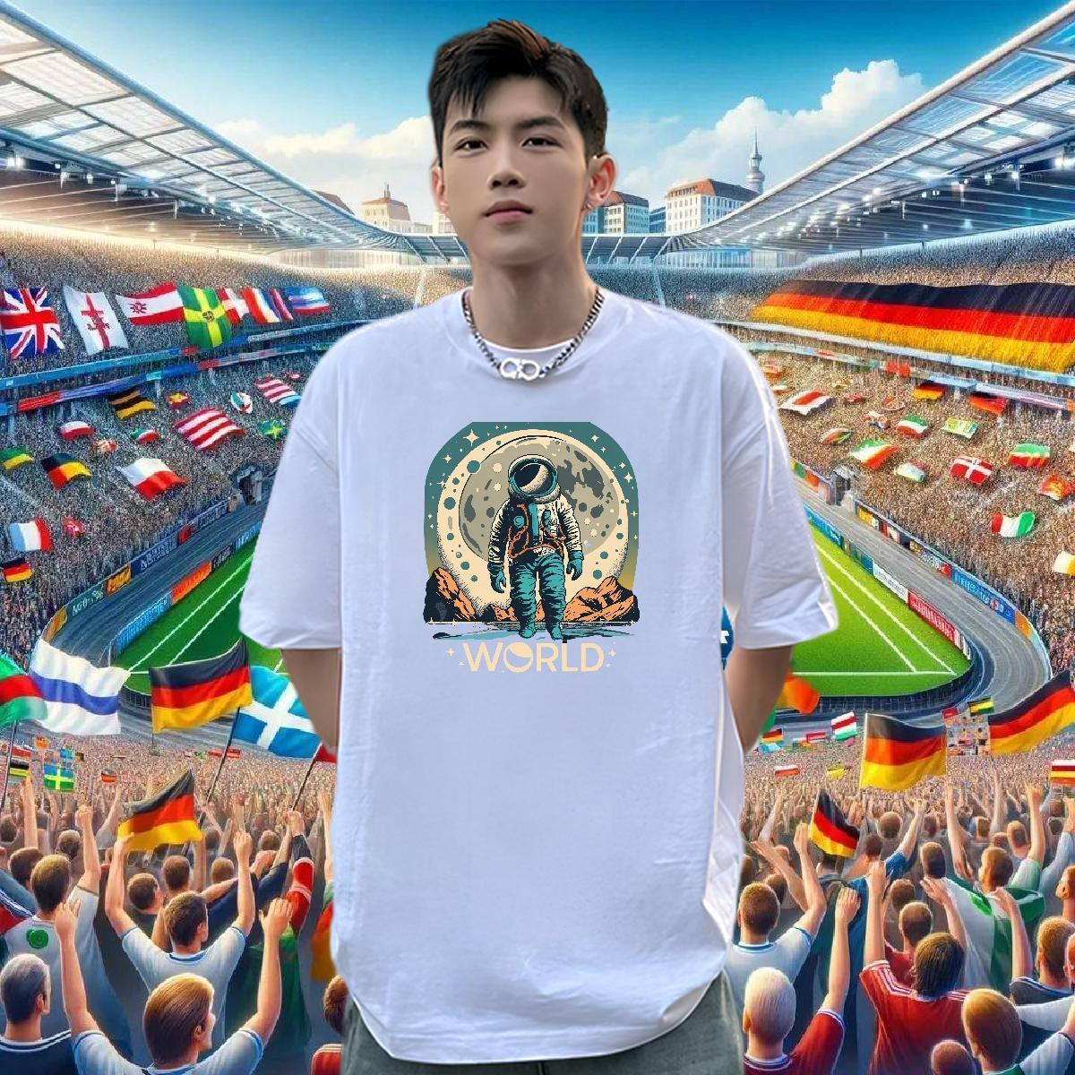 Free Shipping T-Shirts for Men spaceman Tops Shirt 230g 100% Cotton Street wear Hip Hop Wholesale Custom Printed Pure Cotton Tshirts