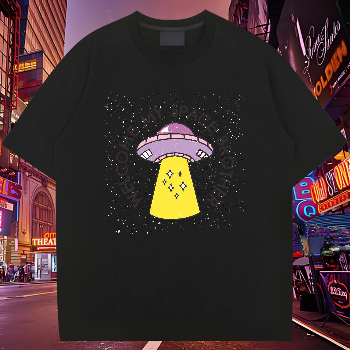 2024 Summer T shirt UFO Tshirts 230g 100% Cotton Daily Wear Unisex Oversized 4XL Breathable Crew Neck Men Tshirts