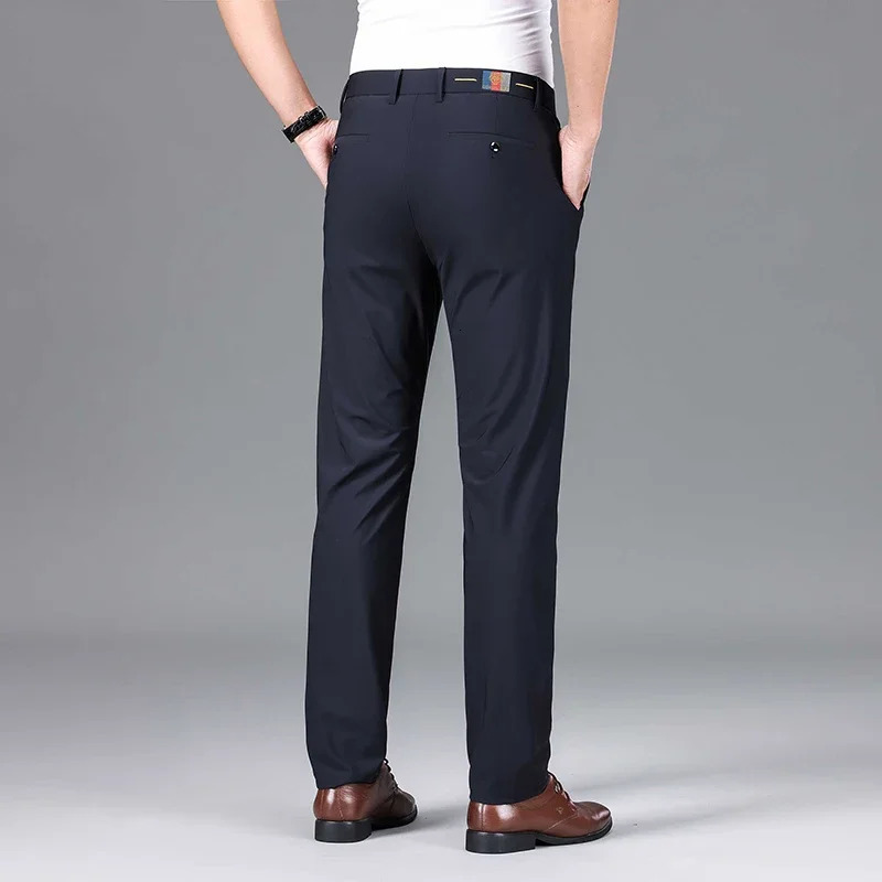 Summer Casual Mens Ultrathin Elastic Formal Office Straight Trousers Male Ice Silk High Stretch Business Suit Pants Plus Size 240806