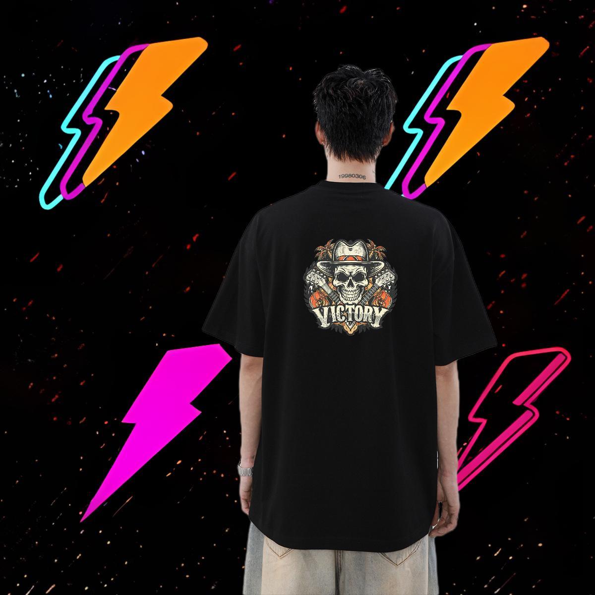New T-Shirts for Men skull Tops 230g Cotton Outdoor Unisex DIY Anime Pure Cotton Men Tees