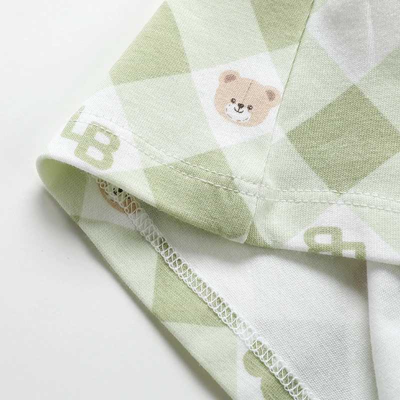 Girls summer top short sleeved green childrens T-shirt girls sweet plain bear print top 1-6 years old childrens cotton dressW240718