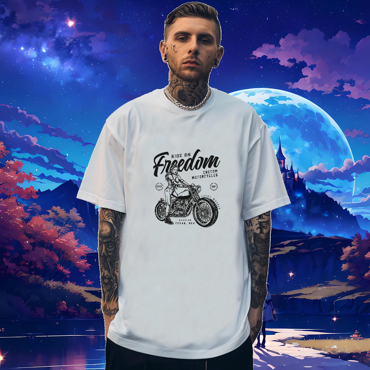 2024 DIY Man T Shirts Motorcycle Tshirts 100% Cotton 230g Sports Casual Loose Fit DIY Logo Oversized Crew Neck Men Tshirts