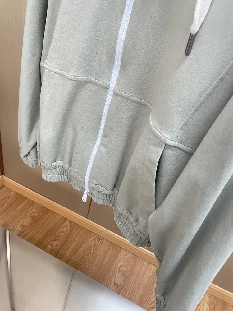 Womens Cotton Sports Set Zipper Hoodies Long Sleeve Hooded Sweatshirt or Elastic Waist Beading Sweatpants Suit Autumn 240807