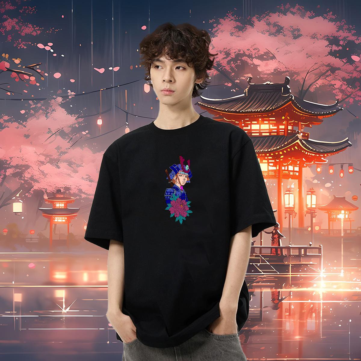 Fashion Casual T shirt portrait Top Tees 230g Pure Cotton Street Casual Loose Anime Print Short Sleeve Soft Men Tees