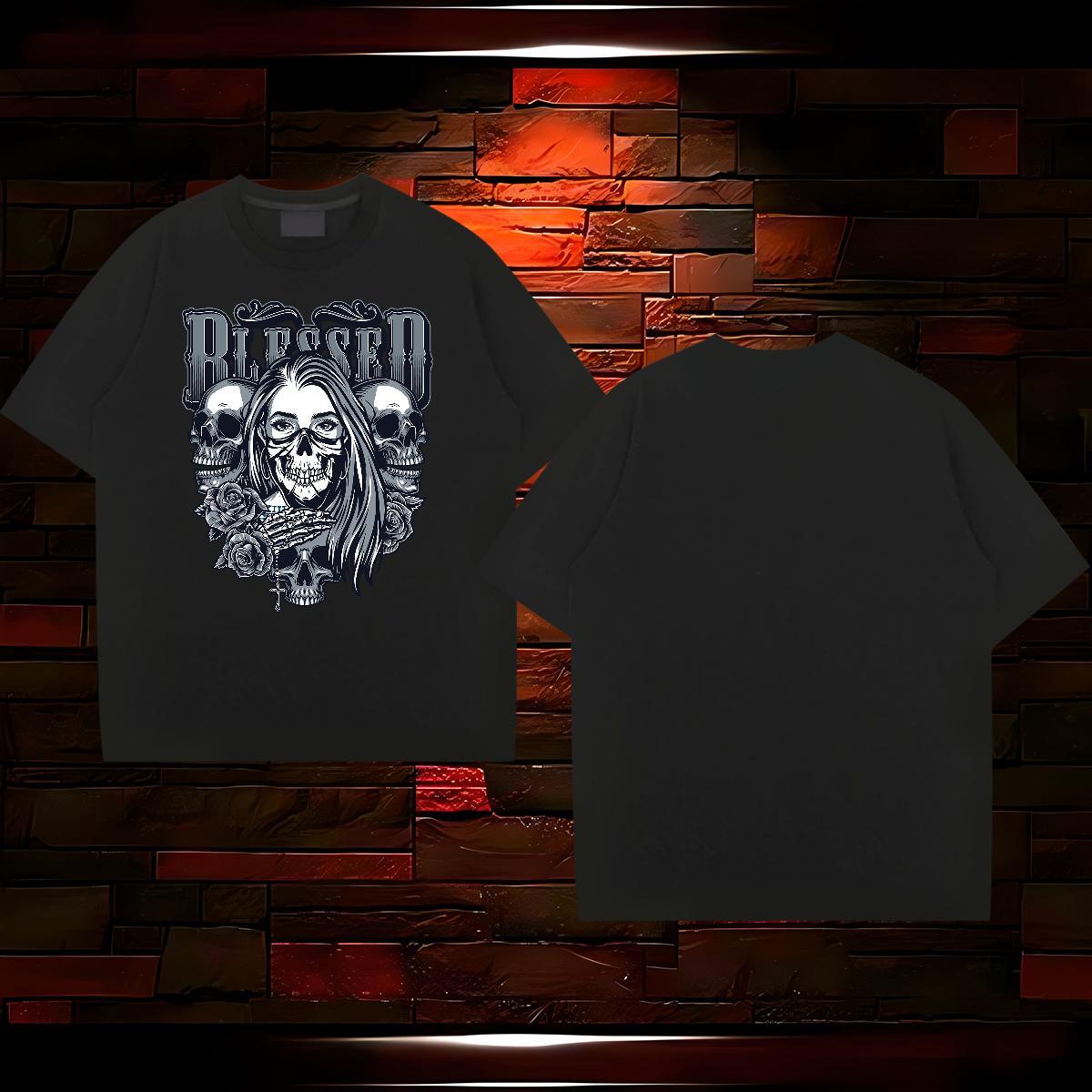 Wholesale T Shirts Men skull Polos 230g Cotton Home Outdoor Loose Custom Printing Crew Neck Tshirt for Man Woman