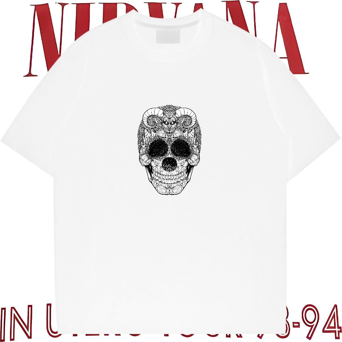 Classic Men T Shirts skull Top Tees 100% Cotton 230g Hip Hop Street Comfortable Black Oversized Breathable Short Sleeve Couples T Shirts