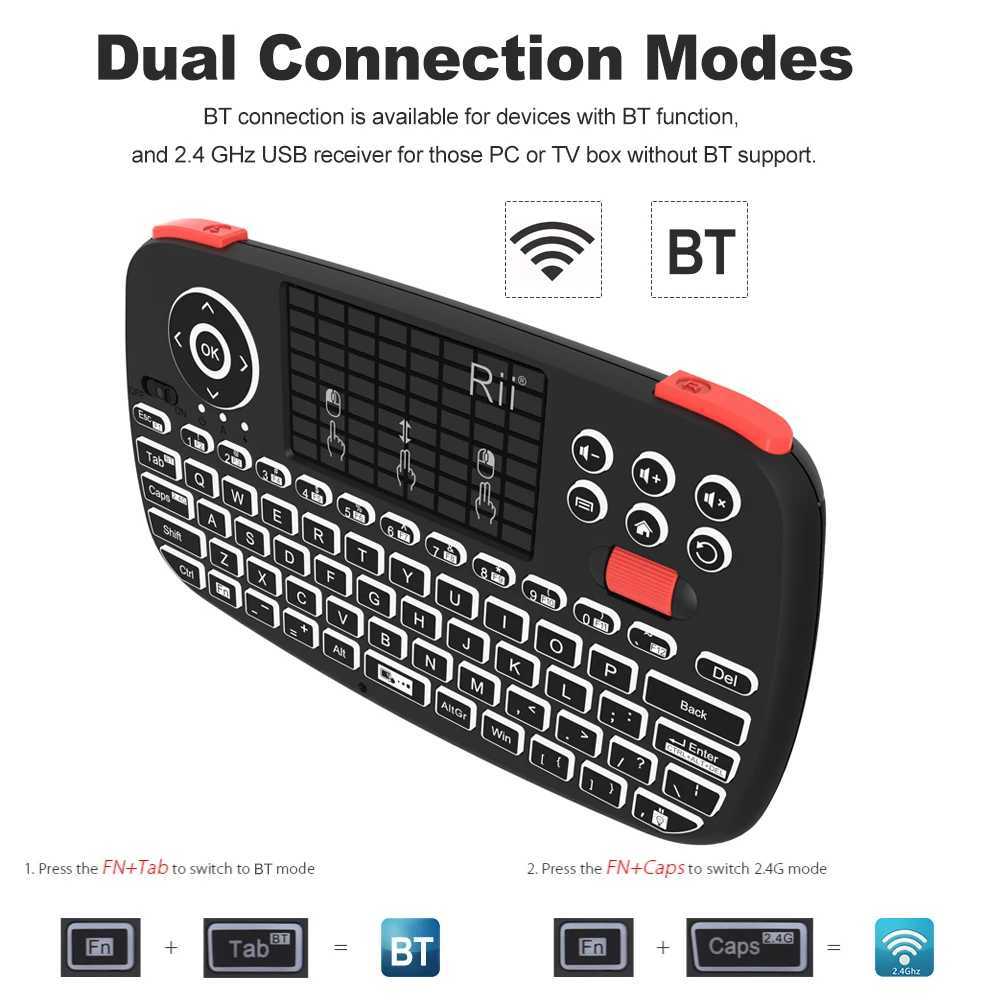 Rii i4 Mini BT Wireless Keyboard With Touchpad 2.4GHz Backlit Mouse Remote Control For Windows Android TV Box Smart TVM240715