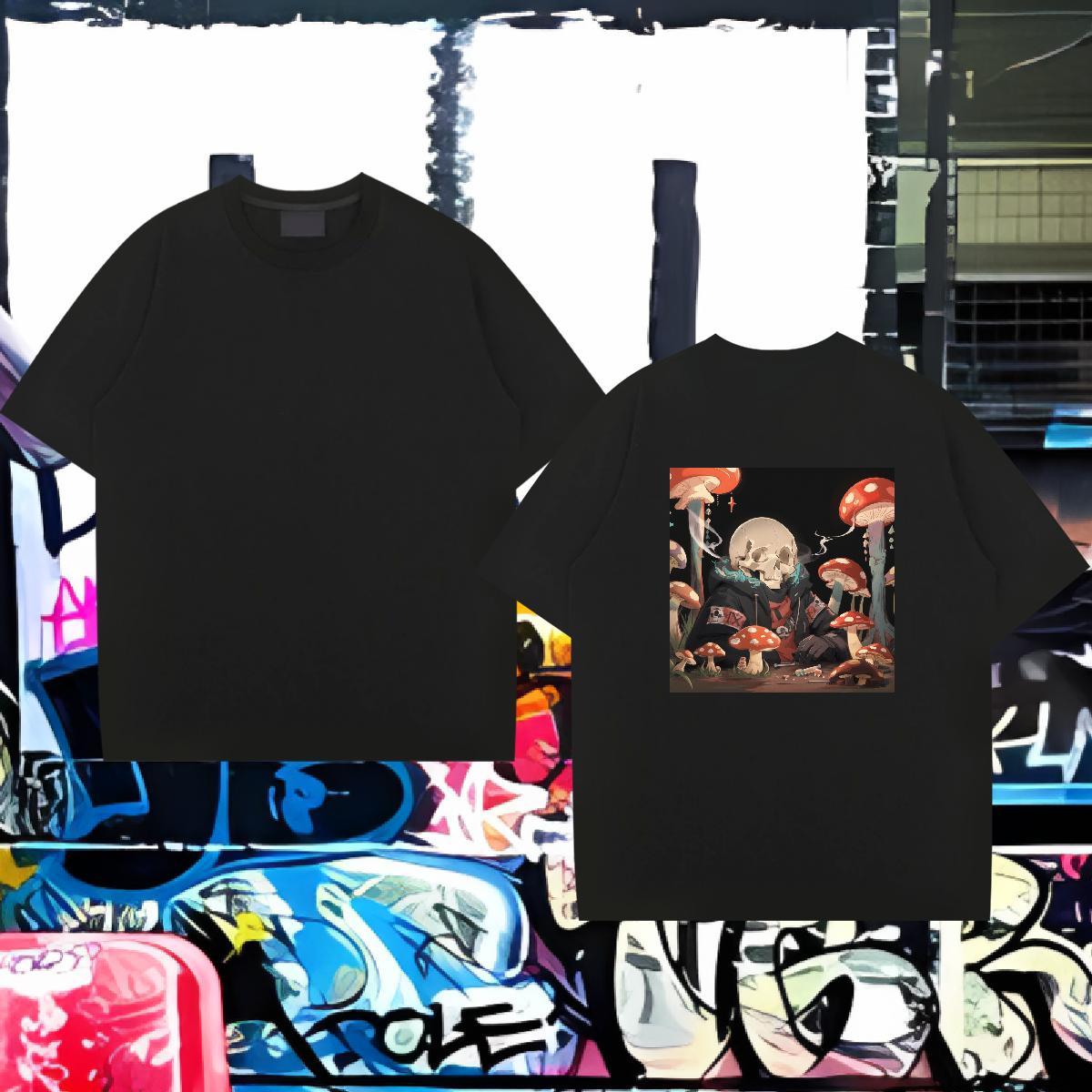 Wholesale T-Shirts skull Tops Shirt 230g Cotton Home Outdoor Classic Cartoon Print Short Sleeve O-Neck Men Tops Tees