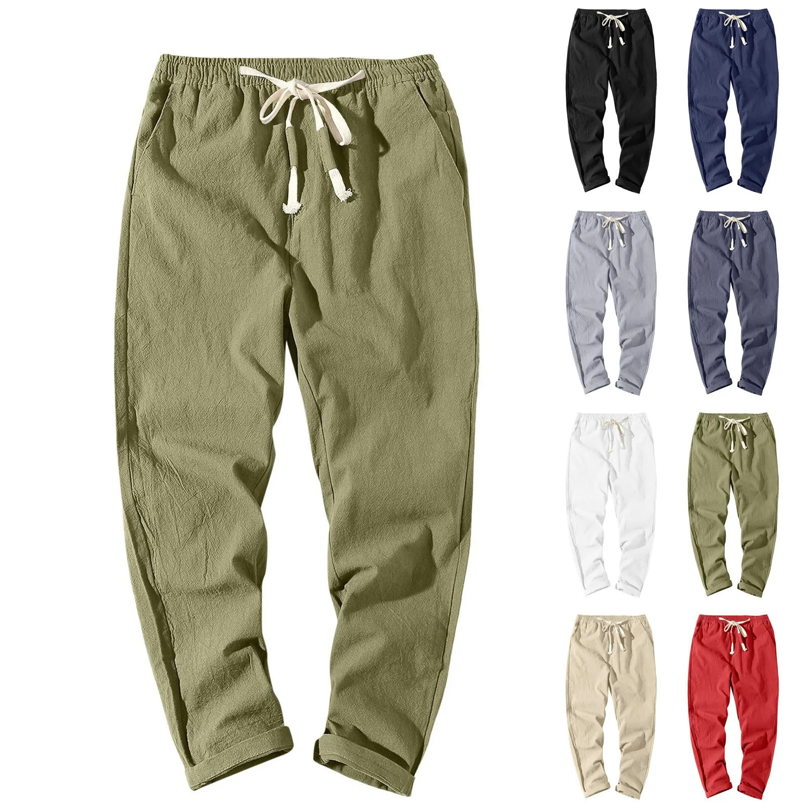Spring Japanese Retro Twill Woven Casual Straight Pants Mens Cotton Washed Elastic Waist Drawstring Loose Trousers 240806