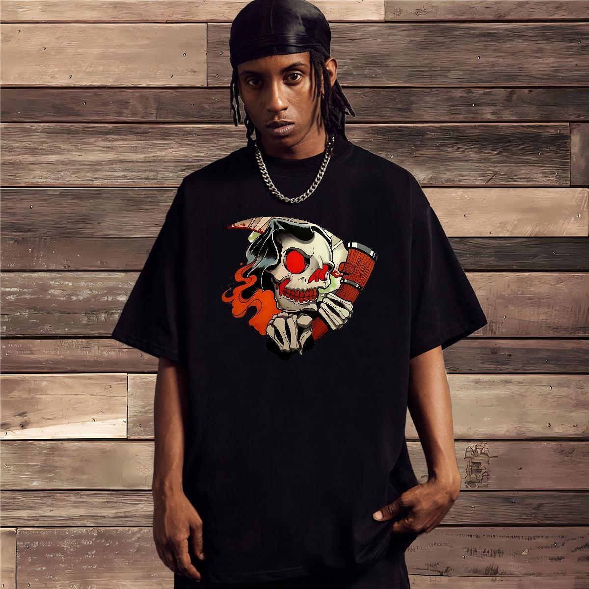 Casual New T Shirts Men skull Tops Shirt 230g 100% Cotton Outdoor Comfortable Plus Size Cartoon Breathable Short Sleeve Tshirt for Man Woman