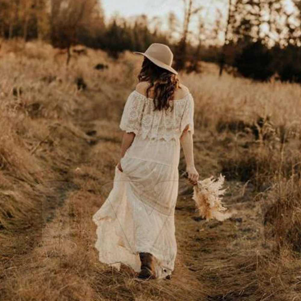 Pregnancy Dress For Baby Showers Ruffled Off Shoulder Lace Embroidered Bohemian Maxi Dress Maternity Photography GownY240806