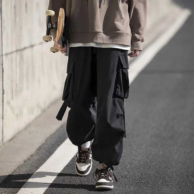 Cargo Pants for Men Black Baggy Slacks Emo Hip Hop Trousers Man Straight Y2k In Harajuku Multipockets Wide Vintage Work Long 240806