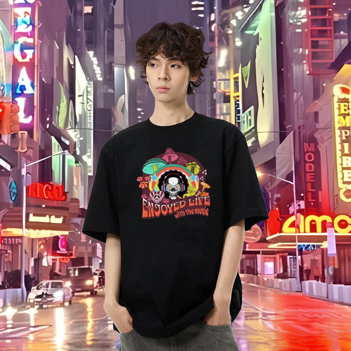 Classic T shirt skull Wear 230g 100% Cotton Daily Outfit Loose Fit Cartoon Printing L-4XL Breathable Crew Neck Couples T Shirts