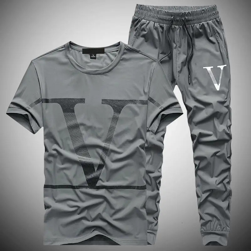 Sweatpants Smooth T-shirts Pants Suits For Men Nylon Workout Set Alphabet Tee Man Trousers Sets Fashion Offer Youthful Emo 240806