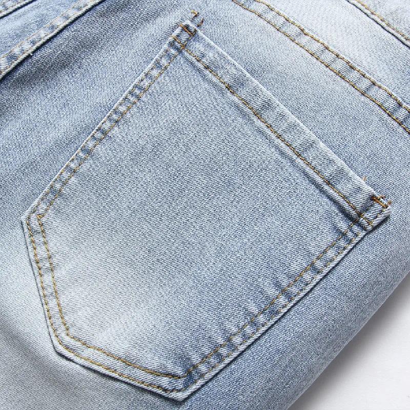CNLONGBIDA Men's Jeans Stylish Men Skinny Holes Beggar Trousers Stretch Ripped Good Quality Slim Denim Pants Male Clothing