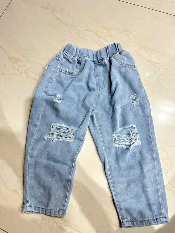 Jeans 90-140cm Fashion Autumn Summer Kids Hole Trousers Children Boy Handsome Torn Patch Jeans Girls Pants Worn Jeans for Loose
