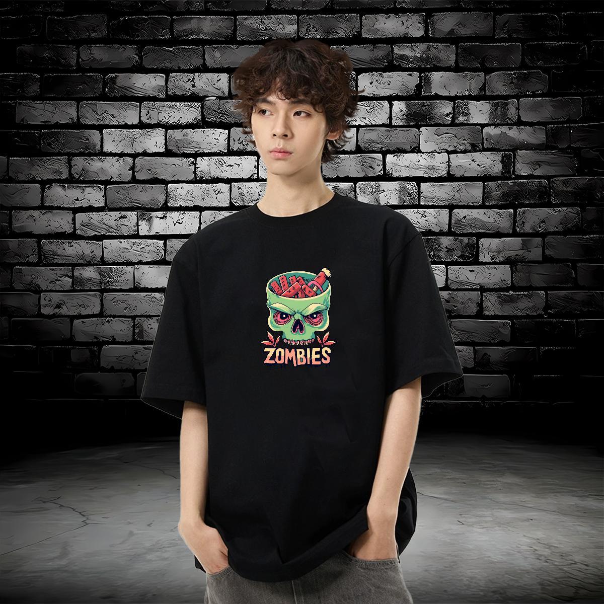 Brand T-Shirts for Men skull Tees 230g 100% Cotton Street Casual Loose Custom Printed O-Neck Short Sleeve Tshirt for Man Woman