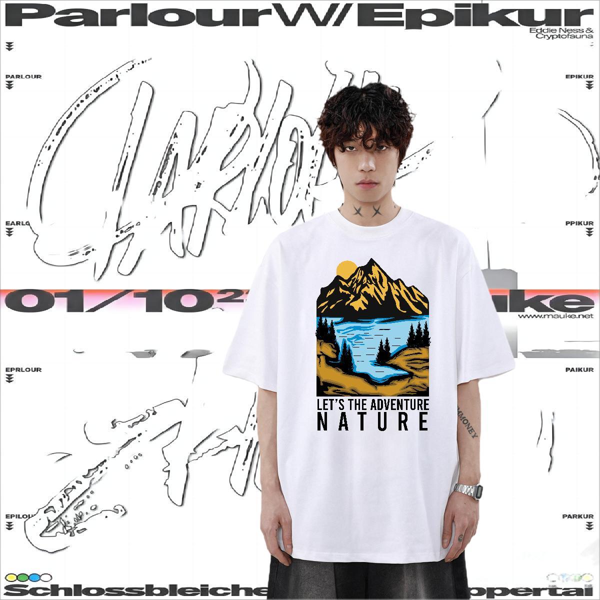 Custom Men T Shirts mountains Tops Shirt 230g Pure Cotton Daily Wear Classic Oversized Short Sleeve Soft Men Tshirts