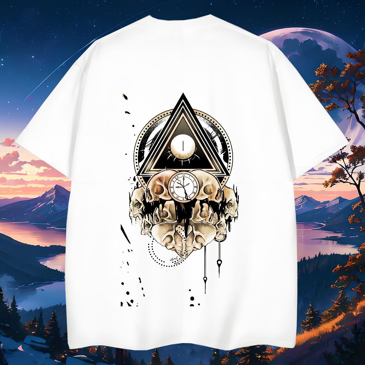 Fashion T-Shirts for Men eye of the devil Tees 230g Pure Cotton Street wear Hip Hop Loose Custom Big Size Breathable Short Sleeve Men Tops Tees