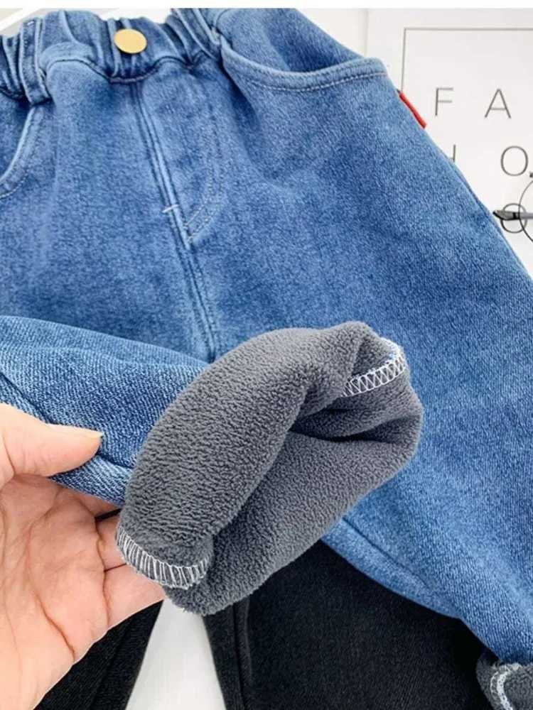 Jeans 2-10 Yrs Boys Unisex Plus Fleece Winter Pants for Kids Baby Thickening Warm Soft for Girl Children Stretch Fleece Jeans Pants