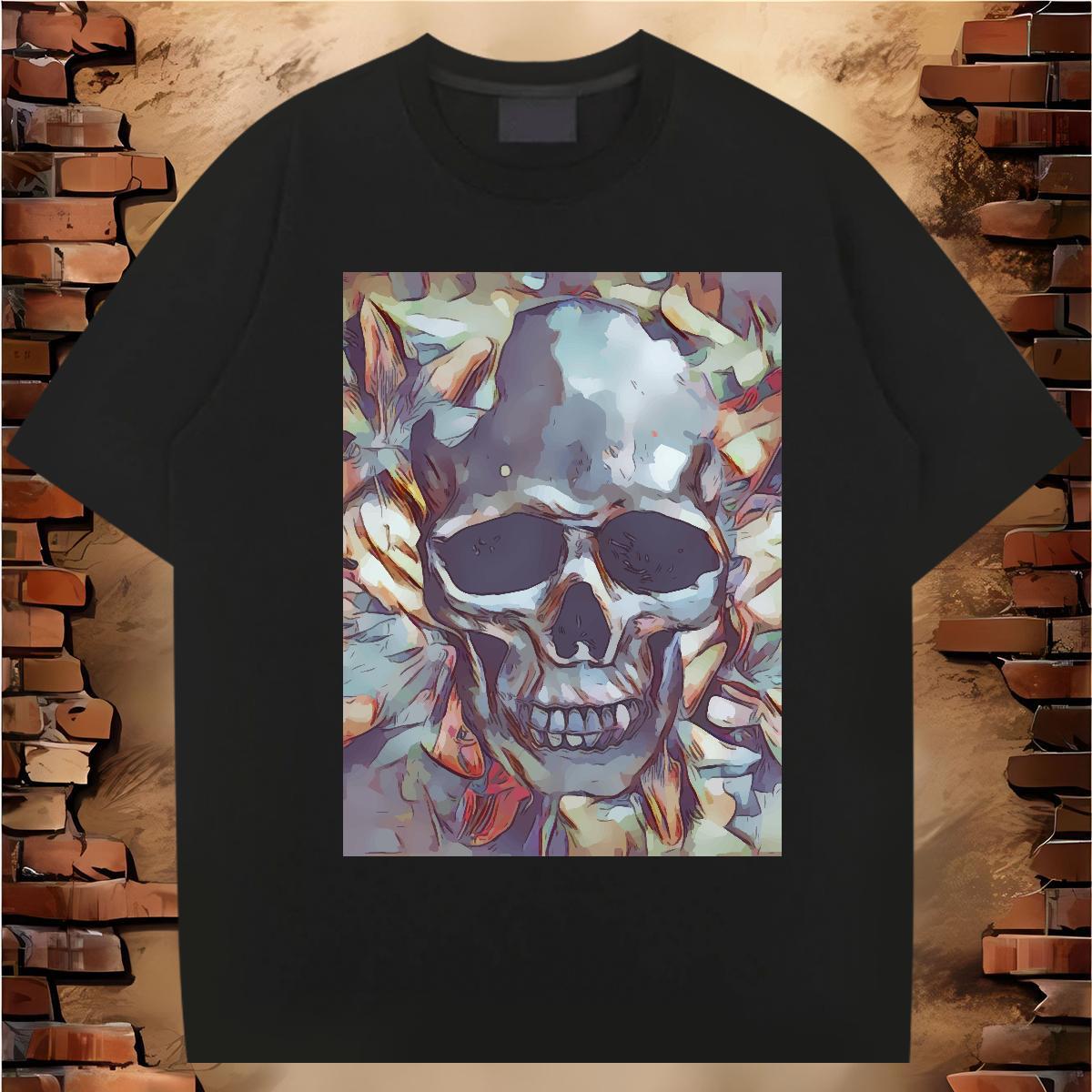 DIY Customized T Shirt For Man skull Polos 230g Cotton High Street Hip Hop Soft Cartoon Print Breathable Short Sleeve Mens Tshirts