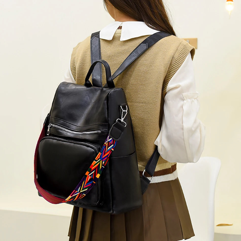 Womens PU leather backpack antitheft Rucksack large capacity womens school bag teenage girls travel Knapsack shoulder 240807