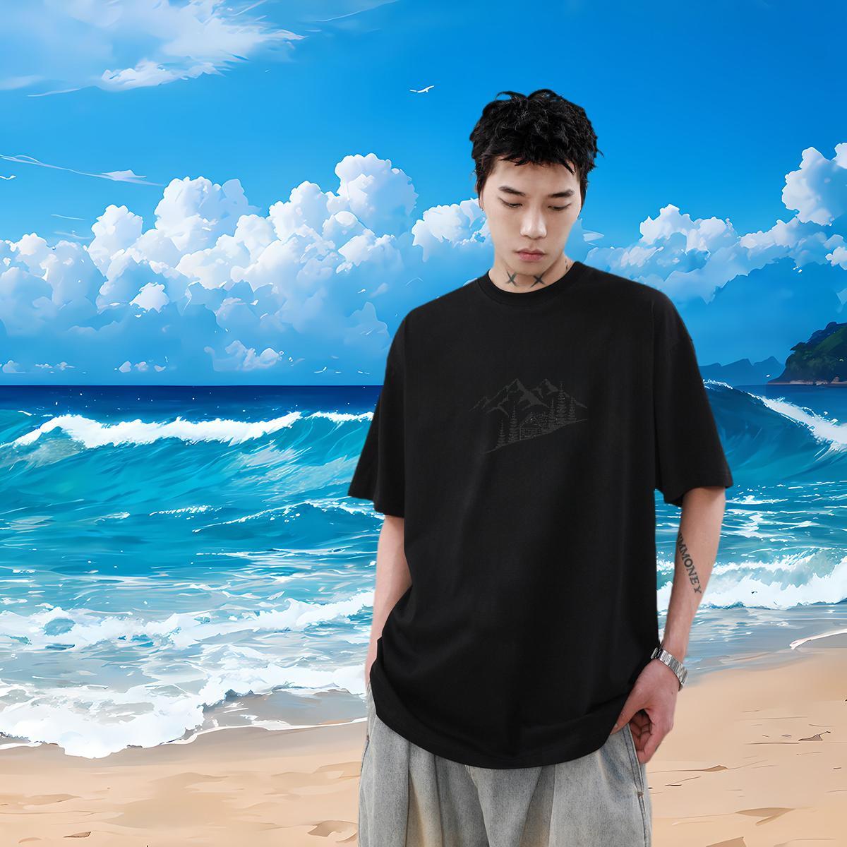 Factory Direct T Shirt For Man mountains Tee Shirt 100% Cotton 230g Street Casual Wholesale Customized Crew Neck Breathable Tshirts