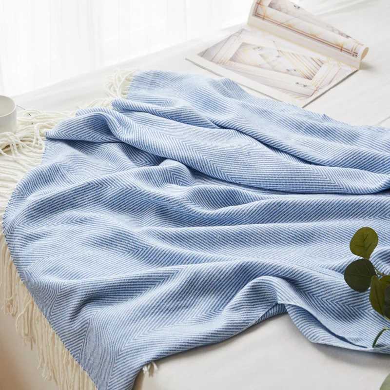 Throw Blanket for Sofa Bed Herringbone Pattern Tassel Pendant Plaid Home Soft Blanket Sofa Fashion Solid Blanket TV Nap ShawlM240807