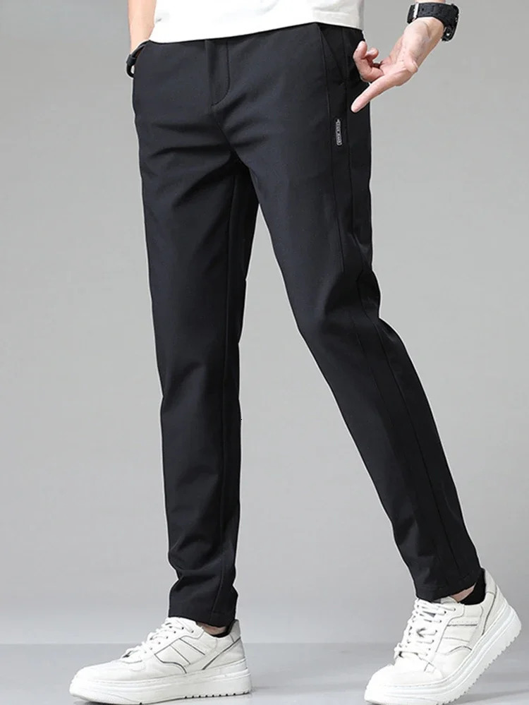 Mens Summer Silk Casual Pants Straight Loose Elastic Thin Quick Drying Youth Sports Breathable 240809