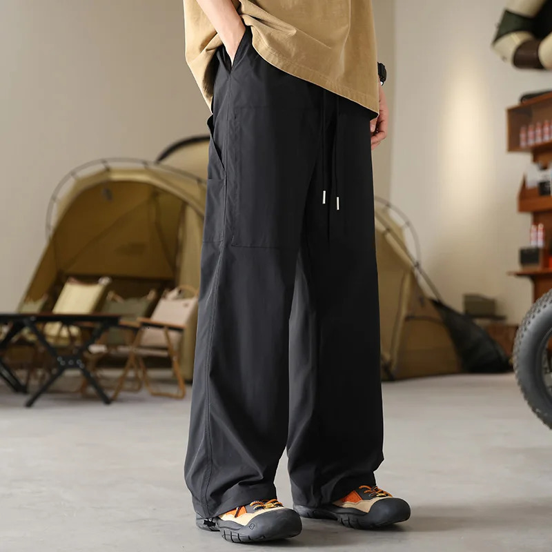 Boyfriend Cargo Bloomers Trousers Mens Clothing Casual Loose Solid Color Elastic High Waisted Pockets Spring Autumn Pants 240806