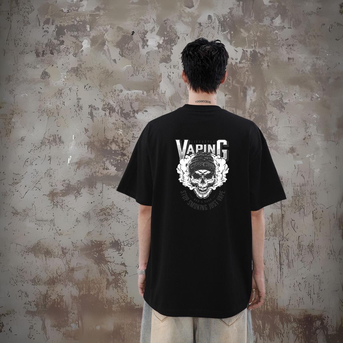 2024 New Man T Shirts skull Tops 230g Cotton Casual Loose Fit DIY Printed Short Sleeve O-Neck Tshirt for Man Woman