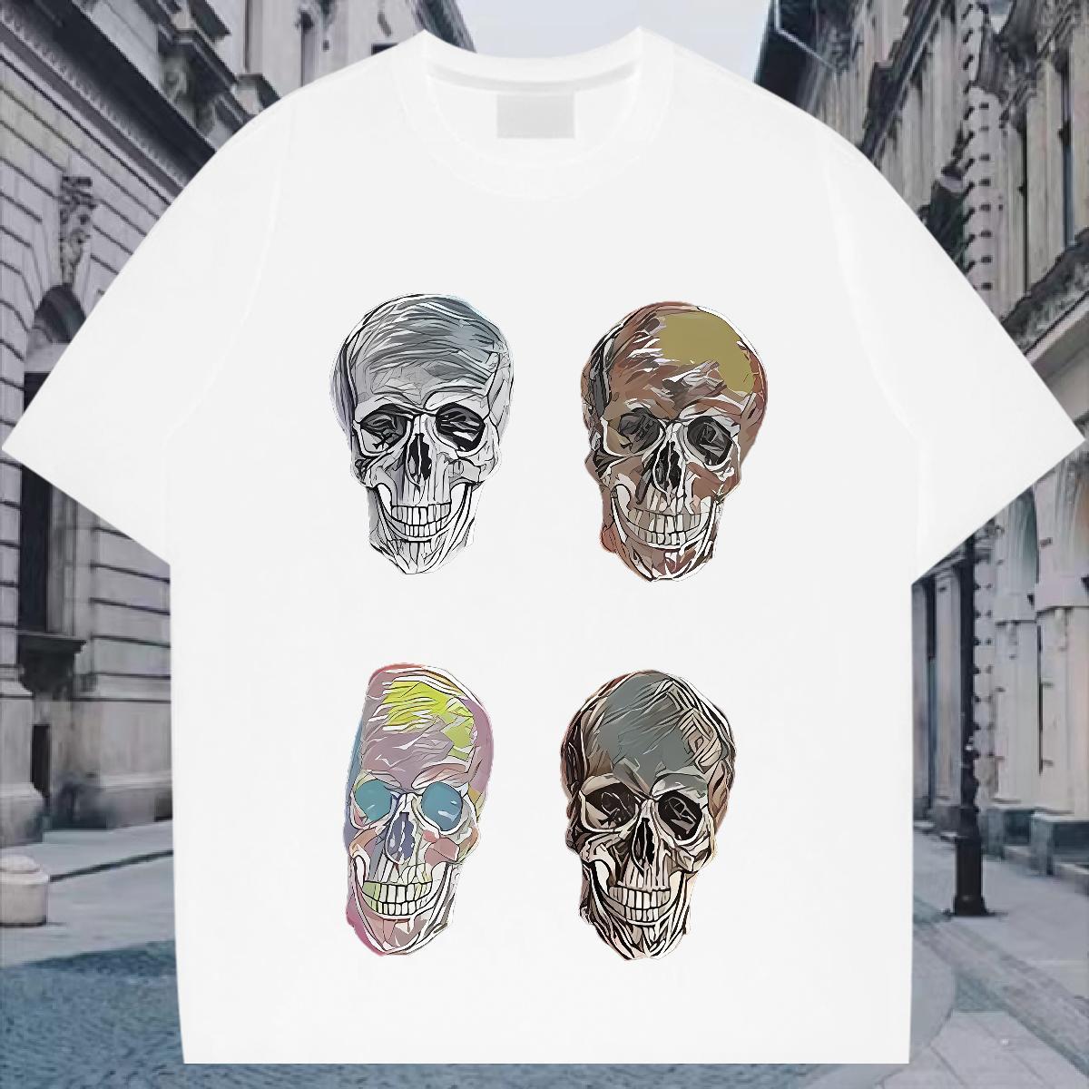 Fashion New Mens T Shirts skull Wear 230g 100% Cotton Street Casual Popular DIY Printed O Neck Short Sleeves Men Clothes T-Shirt