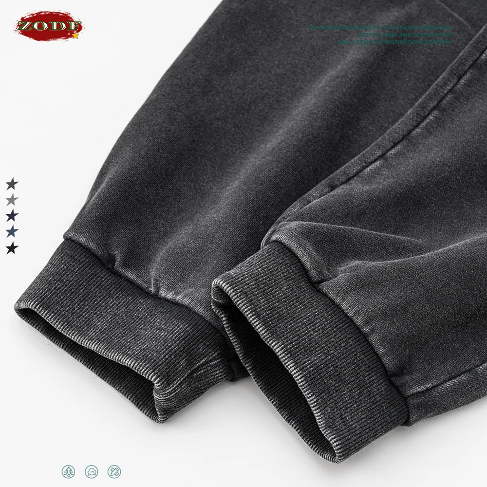 ZODF Retro Men Washed 380gsm 100% Cotton Sweatpant Unisex Loose Sport Solid Joggers Pants For Spring Autumn HY0901 240806