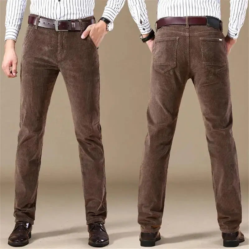 Fashion Mens Thick Corduroy Casual Pants Winter Style Business Stretch Regular Fit Trousers Male Clothes High Quality 240806