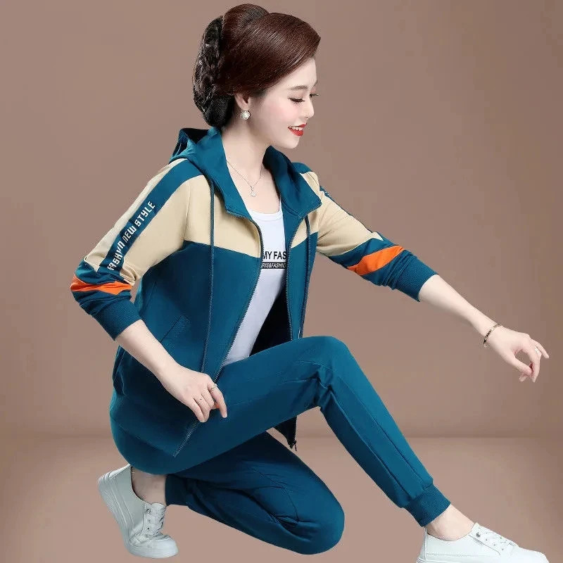 Mother Clothes 3 Piece Set Spring Autumn Fashion Casual Sports Suits Middle-Aged Women Sportswear Tracksuits Outfit 4XL 240807