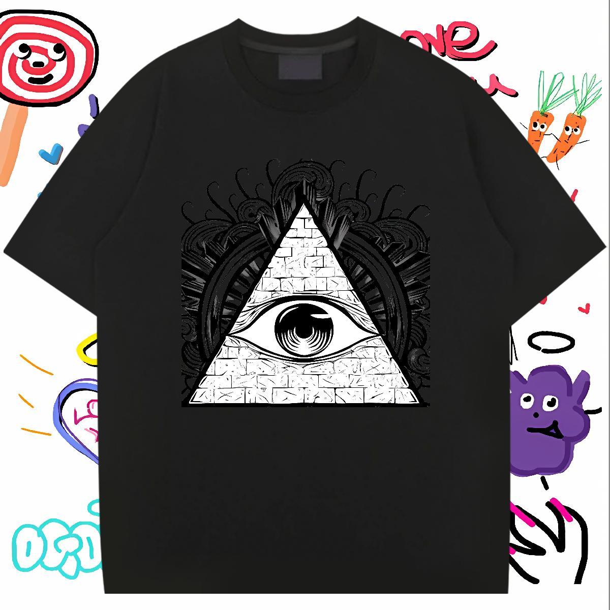 Wholesale T-Shirts eye of the devil Tees Shirts 230g Cotton Hip Hop Unisex Oversized Breathable Crew Neck Tshirt for Man Woman