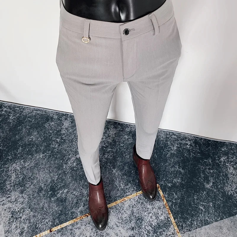 Summer Mens Slim Fit Casual Suit Pants Korean Style Business Attire Slimming Smoothing Trousers Wholesale 240806