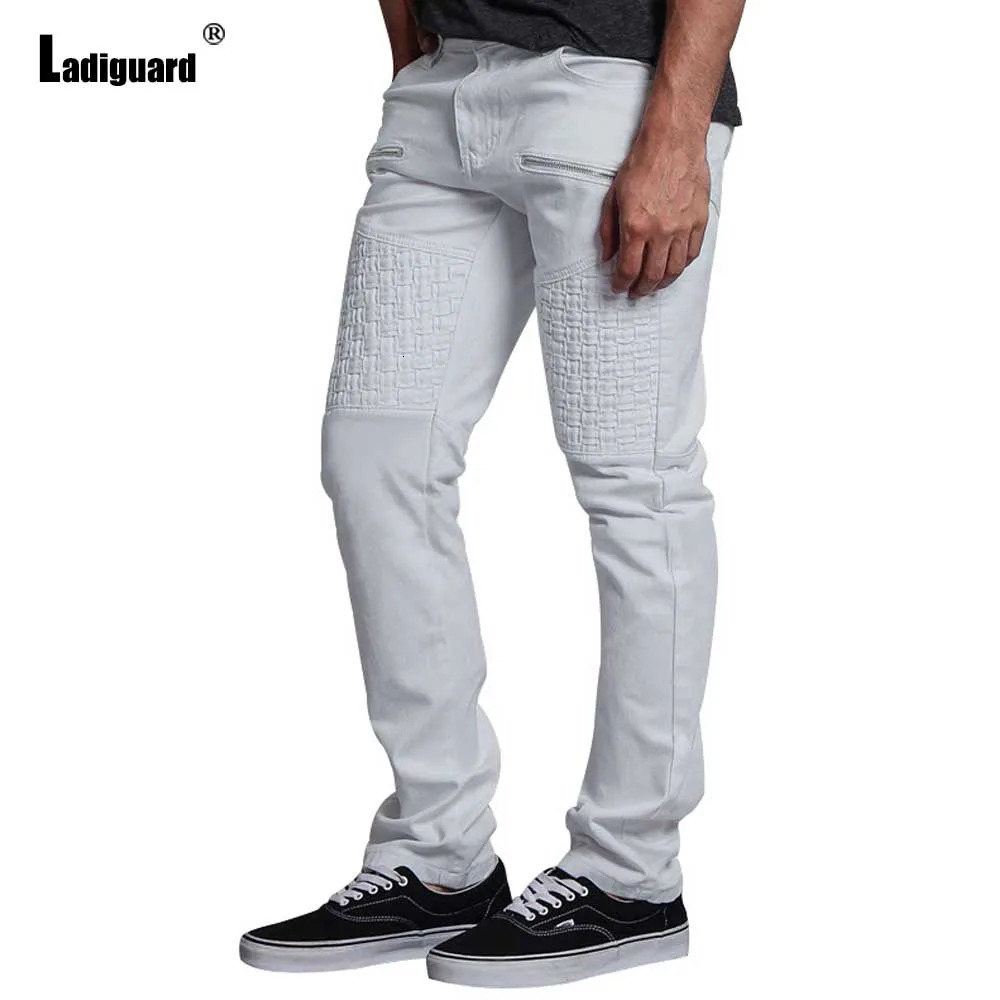 Ladiguard Mens Casual Stand Pocket Pants Solid Blue Cargo Trouser Men Streetwear Plus Size Fashion Pleated Sweatpants 240806