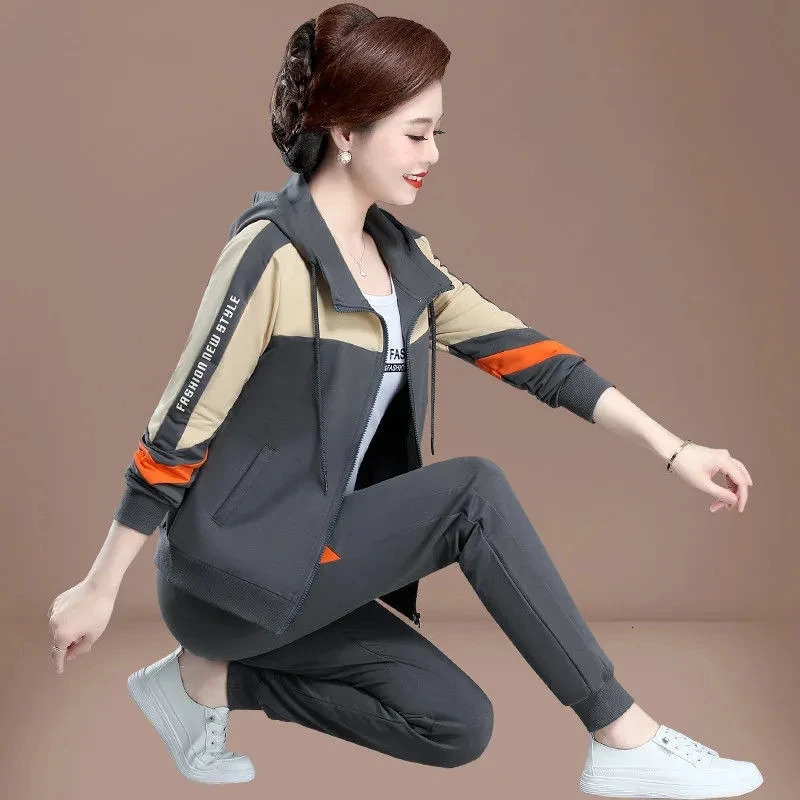 Mother Clothes 3 Piece Set Spring Autumn Fashion Casual Sports Suits Middle-Aged Women Sportswear Tracksuits Outfit 4XL 240807