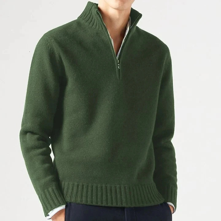 Mens cashmere zipper basic sweater winter mens wool thick half turtle neck warm pull highquality slim fit 240807