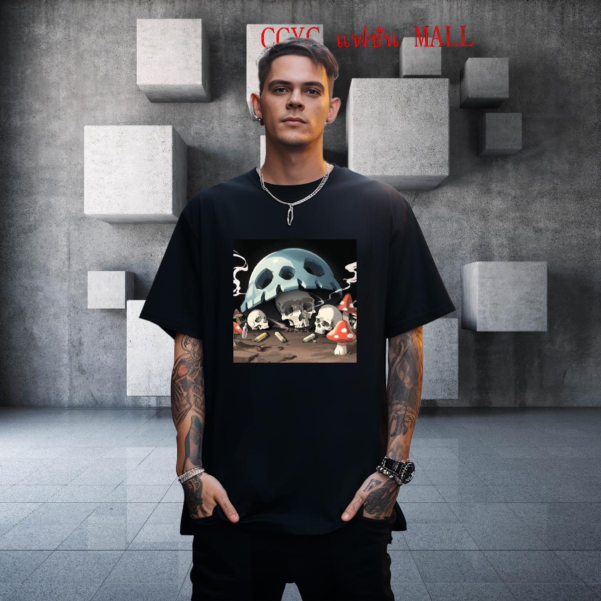 New Designer T-Shirts for Men skull Tees 100% Cotton 230g Casual Beach Brand White Plus Size Round Neck Short Sleeve Men Tshirts