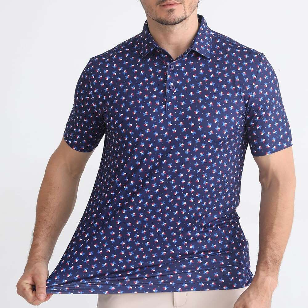 Fashion Mens Polo shirt Funky Golf Shirt Mens Performance 4 Way Stretch Quick Dry Polyester Print Short Sleeve Polo Tshirt Casual tops summer clothes 